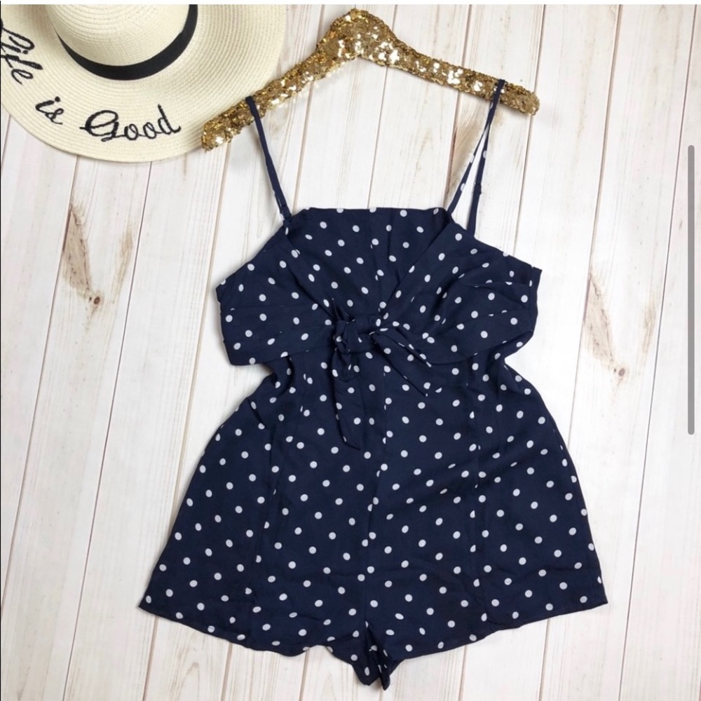 Navy Blue & White Polka Dot Romper, NEW✔️